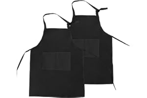 EASYKEENECOM Delantal Negro para Niños con 2 Bolsillos - Delantal de Cocina para Asar a la Parrilla (46 * 62 cm)