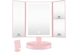 Auxmir Förstorad Sminkspegel, 1X/5X/10X med 68 LED, Trefaldig Spegel med Pekskärm, Triptykspegel, USB-uppladdningsbar, 180° J