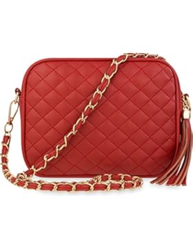 wunderschöne gesteppte Damentasche Schultertasche mit Fransen – Anhänger und Kettenriemen rot