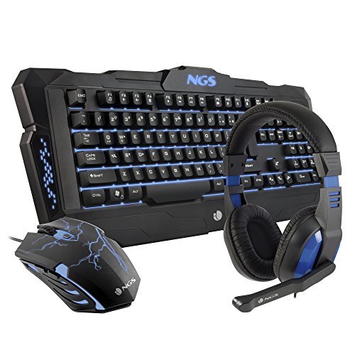 NGS GBX-1000 - Kit Gaming (Teclado, ratón, Auriculares), Color Negro