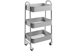 DOEWORKS Rollwagen Metall Aufbewahrungswagen Küchenwagen 3-Etagen, Servierwagen Organizer Wagen für Wohnzimmer Schlafzimmer Make-up Badezimmer Büro, Grau