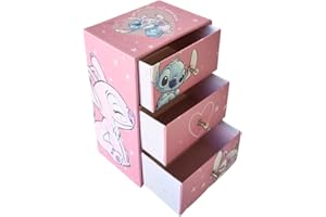 ARDITEX, Portagioie Bambina Stitch, Cofanetto Portagioie Bambina, Scatola Cartone con 3 Cassetti, per conservare Gioielli, Fotografie e Oggetti Artigianali, Cucito, Piccoli Oggetti, 9.5 x 7 x 15 cm