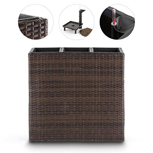 Blumfeldt Primaflor Hydro Pflanzkübel Blumenkasten (37 x 76 x 37 cm, Rattanoptik, integriertes Bewässerungssystem, Wasserstandsanzeiger, 1,5 kg Drainage-Granulat) schwarz - 4