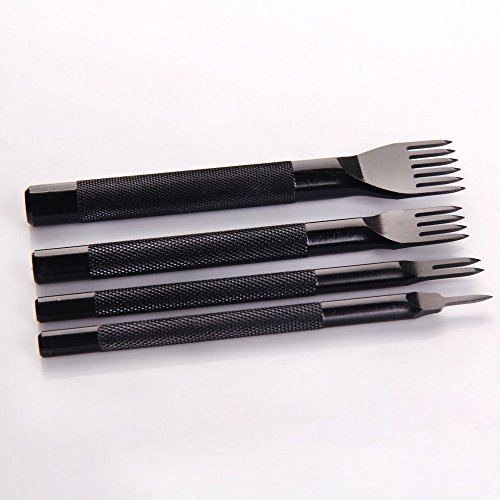 Yesfor 4 Stil Leder Handwerk Locher-Satz Werkzeuge „Gabel“ Rhombus Stanz Lederverarbetung Werkzeug 4mm- Zahnteilung (Schwarz) - 3