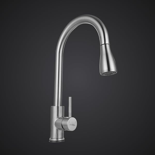 Franke FF3450 Steel Series Pull-Down Kitchen Faucet – 100% Stainless Steel, Single Hole, Lead-Free, 17-7/16 Inch Tall