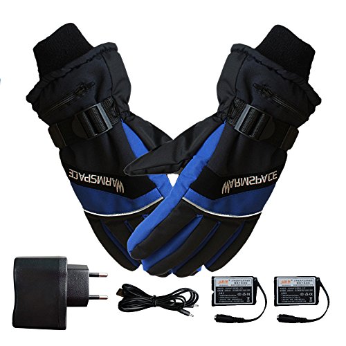 Battery Powered Rechargeable Heated Gloves For Men Women Waterproof Insulated Electric Heating Thermal Winter Warmer Outdoor Camping Hiking Hunting Warm Motorcycling Cycling Riding (Blue)
