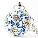 Easy Go Shopping Taschenuhr Kreative Porzellan Retro Taschenuhr Unisex Roman Numberals Mechanische Taschenuhr mit Kette