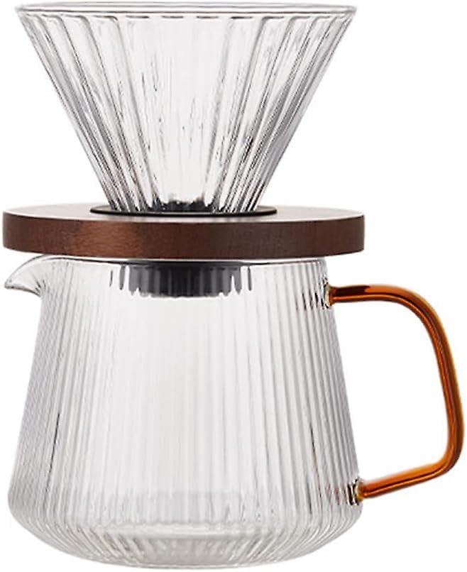 THE BEAN CO Pour Over Coffee Brewer Maker Set | Borosilicate Glass Serving Carafe| Coffee Dripper with Wooden Base