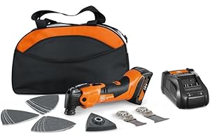 FEIN Multimaster AMM 500 Plus 2.0 Ah NYLON BAG EDITION, Set 18 accesorios para serrar y lijar, Compatible con baterías AMPShare/Bosch18 V, 1 cargador, 1 batería 18 V/2Ah en la práctica bolsa de nylon