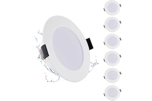 Grebeam Lot de 6 Spots LED Encastrables 5W, Spot Salle de Bain, 450LM, Ultramince 25 mm, Blanc Neutre 4000K, Trous Ø75-90mm, Spots de Plafond LED pour Cuisine, Salon, Rond