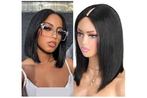 YAVIDA Straight Bob V Part Wigs Human Hair Peluca bobotou Para Mujeres Negras V Part Wigs Human Hair 150 density No Lace Front Glueless Natural Colour Machine Made 20 Pulgadas