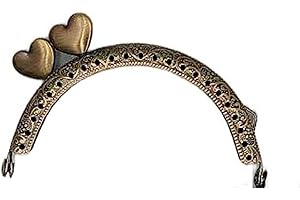 MERCERÍA SUANCES Boquilla para monederos, cierre de corazón 8.5cm marco de monedero de metal, semicircular, Corazón Kiss Broche color oro viejo (bronce) (1)