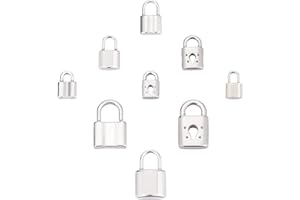 SUNNYCLUE 1 Caja 9 Estilos Abalorios de Cerradura de Plata Colgantes de Candado de Acero Inoxidable Mini Cerradura de Agujero de Llave Hueco Abalorio de Metal para Regalos de San Valentín Collares