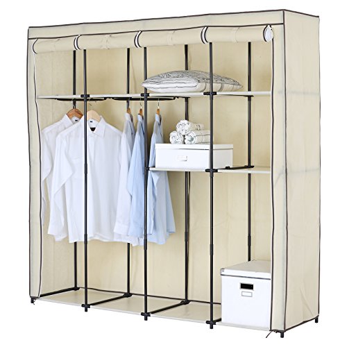 WOLTU® SS5024cm-1-a XXXL Kleiderschrank Stoff , Campingschrank Garderobenschrank Faltschrank , Stoffkleiderschrank Mit 2 Hakenstange , 174x46x169 cm (Creme) - 4