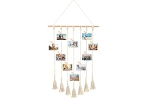GIDWRIY Fotowand mit 30 Klammern Holz,Fotos Aufhängen Ideen,Foto Hängendes Makramee,Boho Deko Fotowand Fotovorhang,Bilderrahmen Mit Schnur für Polaroid,Wandteppich Foto Pinnwand Fotohalter