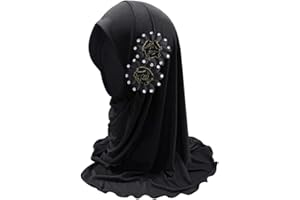 OhMill Hijab à Enfier pour Filles Musulmanes de 2 à 7 Ans Voile Islamique Long pour Petites Filles Hijab Foulard Moderne en Soie avec Décorations de Fleures
