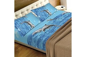 il dolce stile della tua casa lenzuola delfini, completo lenzuola singolo 1 piazza puro cotone azzurro fantasia stampa animali dettaglio delfini (Singolo)