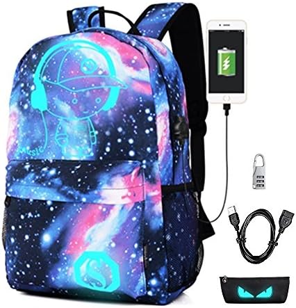 School Backpack,Cool Unisex Canvas Backpack Anime Luminous Backpack Daypack Shoulder School Bag Laptop Bag (Blue)