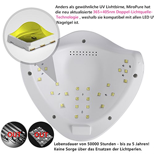 MiroPure 36W UV LED Nagellampe Nageltrockner mit LCD Display 4 Zeiteinstellungen samt 2 Nagelfeilen - 3