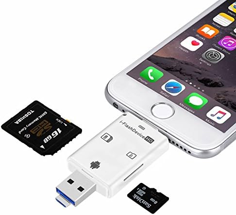Micro SD Card Reader High Speed Lightning Micro SD Card/USB/SDHC/TF/OTG 5-in-1 Card Reader for iPhone iPad PC Android by Okapia(White)