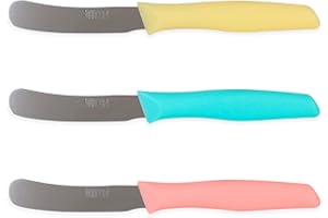 Quttin Cuchillo Untar Mantequilla Set de 3 Piezas. Ligero y Manejable con Hoja Afilada, Higiénico y Resistente. Mango Polipropileno en 3 Colores. Modelo Samba