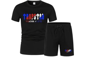 LIAOPUFUS Traje Deportivo Trapstar Logotipo Modelo de Malla Transpirable 2 PCS de Manga Corta Para Hombres Trapstar Shorts Verano Running Set Estampado