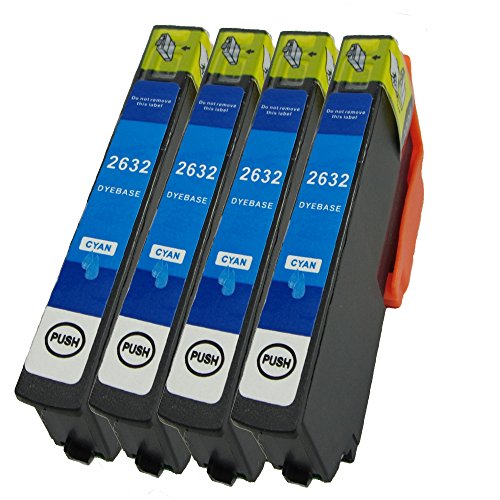 N.T.T.® 4x Stück XL Tintenpatronen kompatibel zu T2632 C Cyan / Blau Für Epson Expression Premium, XP-510 ; XP-600 ; XP-605 ; XP-610 XP-615 ; XP-700 ; XP-710 ; XP-800 ; XP-810