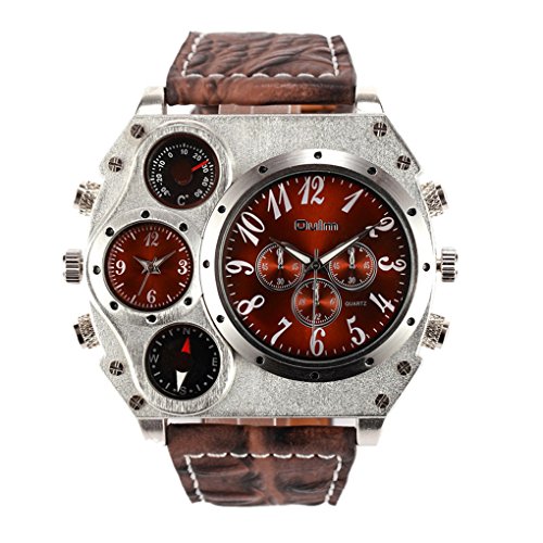 Oulm Herren Dual Display Military Sports Armbanduhr mit Kompass und Thermometer Groes Zifferblatt Braun Oulm Herren Dual Display Military Sports Armbanduhr mit Kompass und Thermometer Groes Zifferblatt Braun