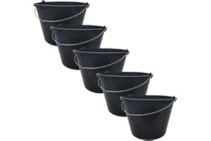 VARIVENDO Lot de 5 seaux à Ciment Solides - 12 l - en Plastique - Noir - pour Jardin, Chantier, mortier