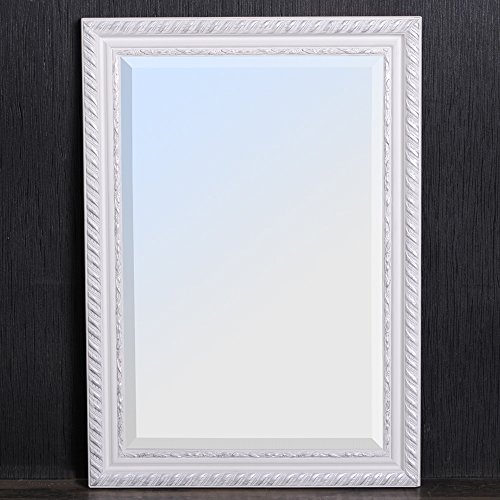 WANDSPIEGEL BAROCK Weiß-Silber ANTIK DESIGN SPIEGEL Stripe 70x50cm HOLZRAHMEN - 2