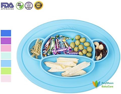 RayMoon Kids Plates Silicone Toddler Suction Bowls Led Weaning Tableware Set Monkey ?Blue?
