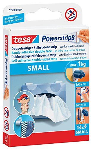 3 Packungen tesa Powerstrips Strips SMALL für max. 1kg, Packung mit insgesamt 42 Strips