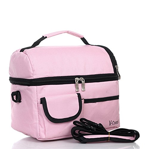 Moin®Specialized PVC Insulated Water-Proof Lining Lunch Box Bag Cooler Tote Travel Picnic Bag Milk Carring Shoulder Bag 24*16*22cm Pink