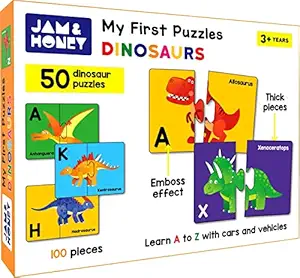 Amazon Brand - Jam & Honey My First Dinosaurs Puzzle - 100 Piece Puzzle - Learn A to Z with Dinosaurs - Thick pieces with beautiful illustrations