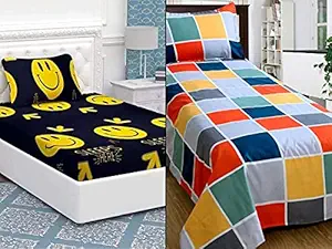 Vivea Reserve Single Bed Cotton Feel Glacecotton bedsheet - Combo Pack of 2 - Set of 2 bedsheet with 2 Pillow Covers (Combo of 2 Single Bed bedsheets and 2 Pillow Covers)