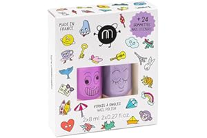 Nailmatic Kids WOW - Kit Vernis enfant à l'eau (2) + Stickers pour Ongles Autocollants Nail Art - Vernis à Ongles Enfant Non Toxique - Manucure Enfant - Cadeau Fille Garçon 3 ans et +