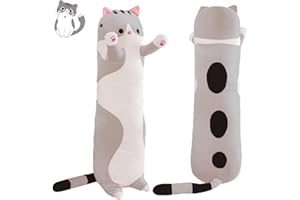 Sausudols Lange Katze Kuscheltier Stofftiere Plüsch Katzen Spielzeug Kuschelkissen Geschenke für Kinder Freundin Grau 70CM
