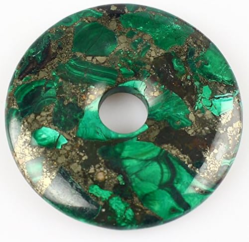 Queenlink Fashion 50mm Various Color Sea Sediment Jasper Donut Pendant Beads for Necklace (Malachite & Pyrite)