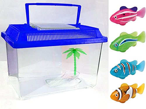 Robot Fish With Tank - Water Activated Battery Powered Robotic Fish Pet Kids Children Toy Play