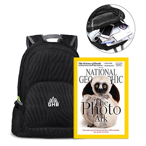 GHB Faltbarer Rucksack Ultraleicht Rucksack 25L Daypack,Leichter Faltbarer Rucksack für Männer, Frauen und Kinder für Outdoor Wandern Camping Reisen – Schwarz - 2