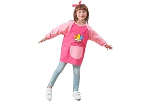 Lazz1on Tablier Blouse de Peinture Enfant Imperméable Bavoir Repas à Manches Longues Art Smock pour Bébé Fille Garçon 2-8 Ans