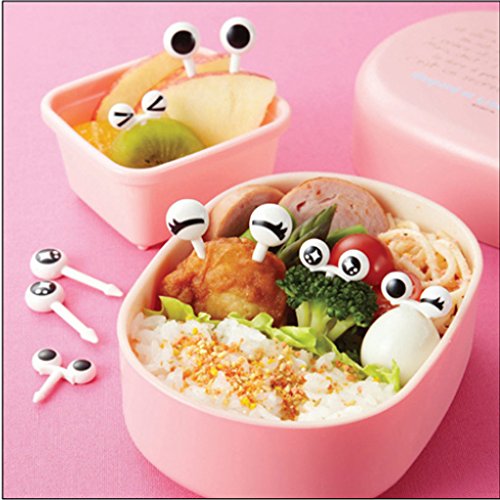 QHGstore 10pcs / set Mini Augen Karikatur Ausdruck Frucht Gabel Plastikfrucht Zahnstocher für Kinder - 2
