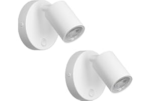 Klighten 2 Pezzi Applique da parete Interno Bianco, GU10 Lampada da Parete, 350°Orientabile Faretto da Parete Alluminio Con interruttore, per Camera Scale Soggiorno, Senza Lampadina