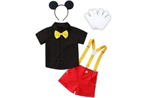 Lito Angels Vestito Topolino Costume da Mickey Mouse con Cerchietto Orecchie di Topo e Guanto Bianco per Bimbo Bambino