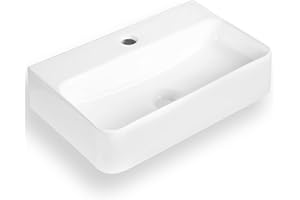 Art-of-Baan® Aufsatzwaschbecken I edles Waschbecken mit Lotus-Effekt I hochwertiges Handwaschbecken in Weiß I DIN Hahnloch & DIN Abfluss I eckiges Handwaschbecken in mm 450 x 275 x 105 mm(0072B)