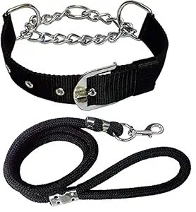 JAPIN Dog Belt Adustable Combo of Nylon Choke Collar 1 Inch with Rope Lead 60 Inch Lengthy, Dog Collar & Leash for Your Medium & Large Dogs. (Bkack)