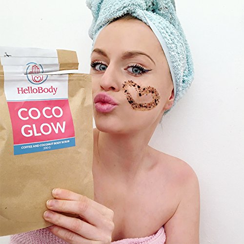 Kaffee Peeling Body Scrub | Coco Glow | HelloBody Körperpeeling | für Gesicht & Körper | Männer & Frauen | mit Hautpflegeöl | hilft gegen Hautprobleme, Cellulite, Akne & Schwangerschaftsstreifen | 200g - 3