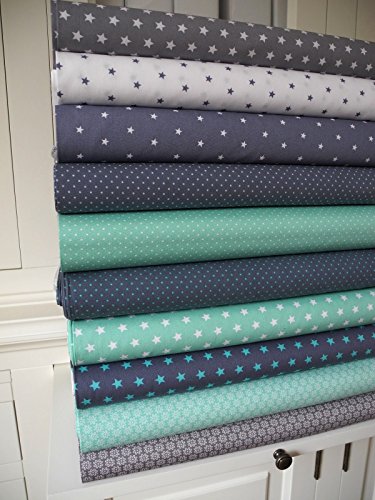 Lottashaus 10x Stoff Mint Türkis & Grau Sterne Stoffpaket no33 Stoffe Patchwork Shabby chic - 2