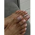 Press On Nails nude Pink classic Medium Square Shaped False Toe Nails Jelly Glossy 24pcs, stylish nude, Fake acrylic nails with glue kit