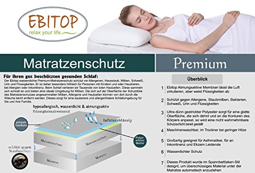 Ebitop Matratzenschoner, Matratzen EB180.200 Wasserdichte, gesteppte Matratzenauflage und Matratzenschutz. Soft Touch Matratzenauflagen, Nässeschutz Matratzen-Spannauflage Matratzenschoner, Maratzenauflage, Unterlage, wasserdicht, (180×200+30cm), Weiß - 3